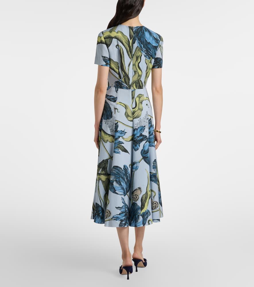 Erdem Floral Midi Dress In Blue