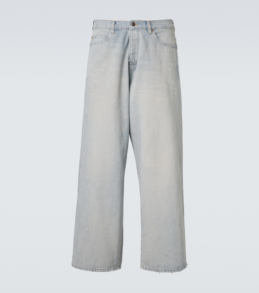 Balenciaga Leather-trimmed wide-leg jeans