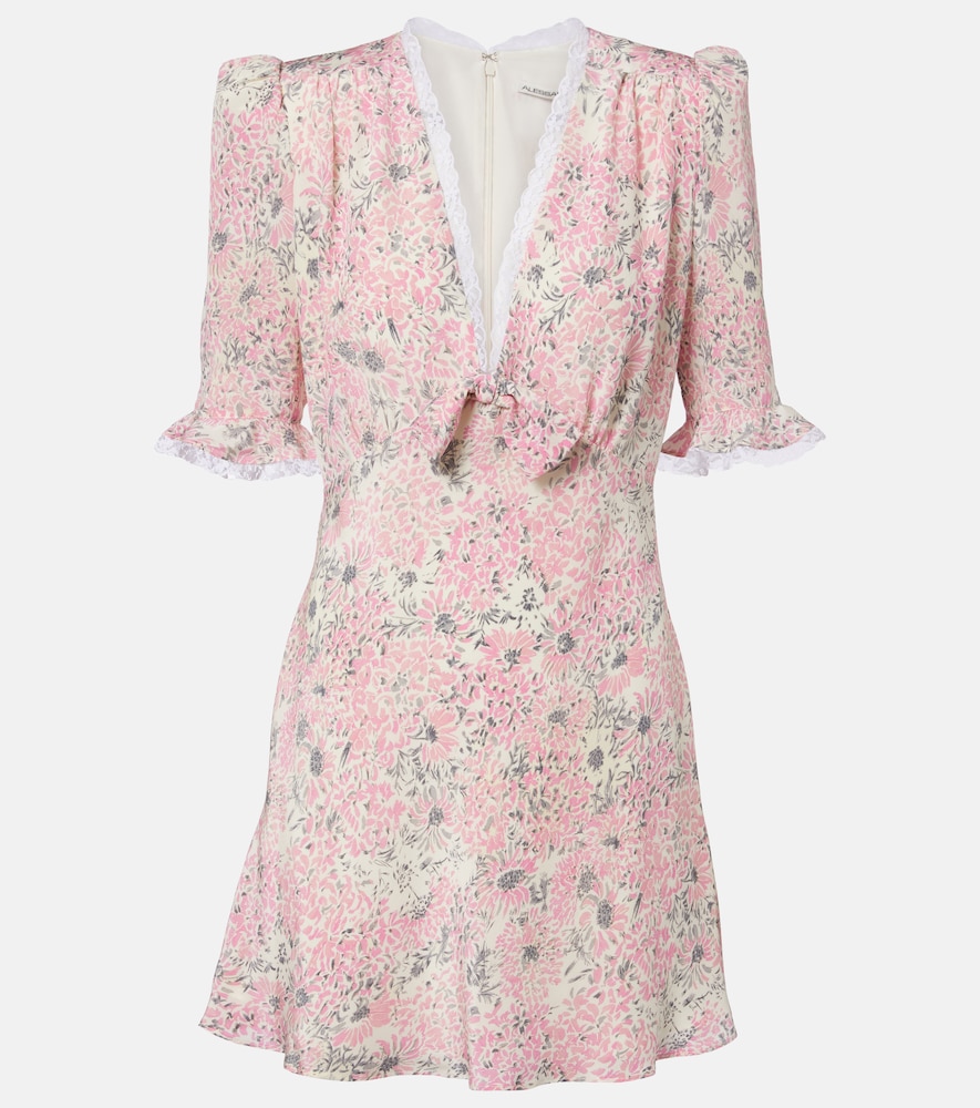 Alessandra Rich Lace-trimmed floral silk minidress