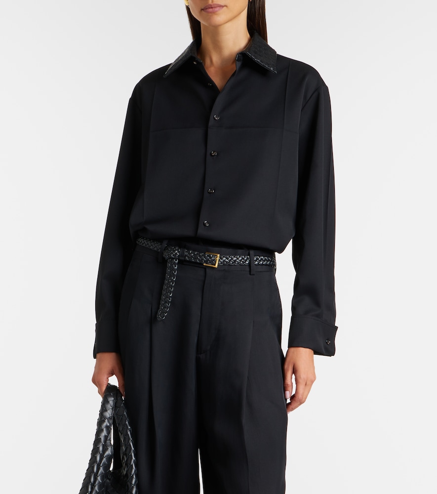 Intrecciato Leather-Trimmed Wool Shirt