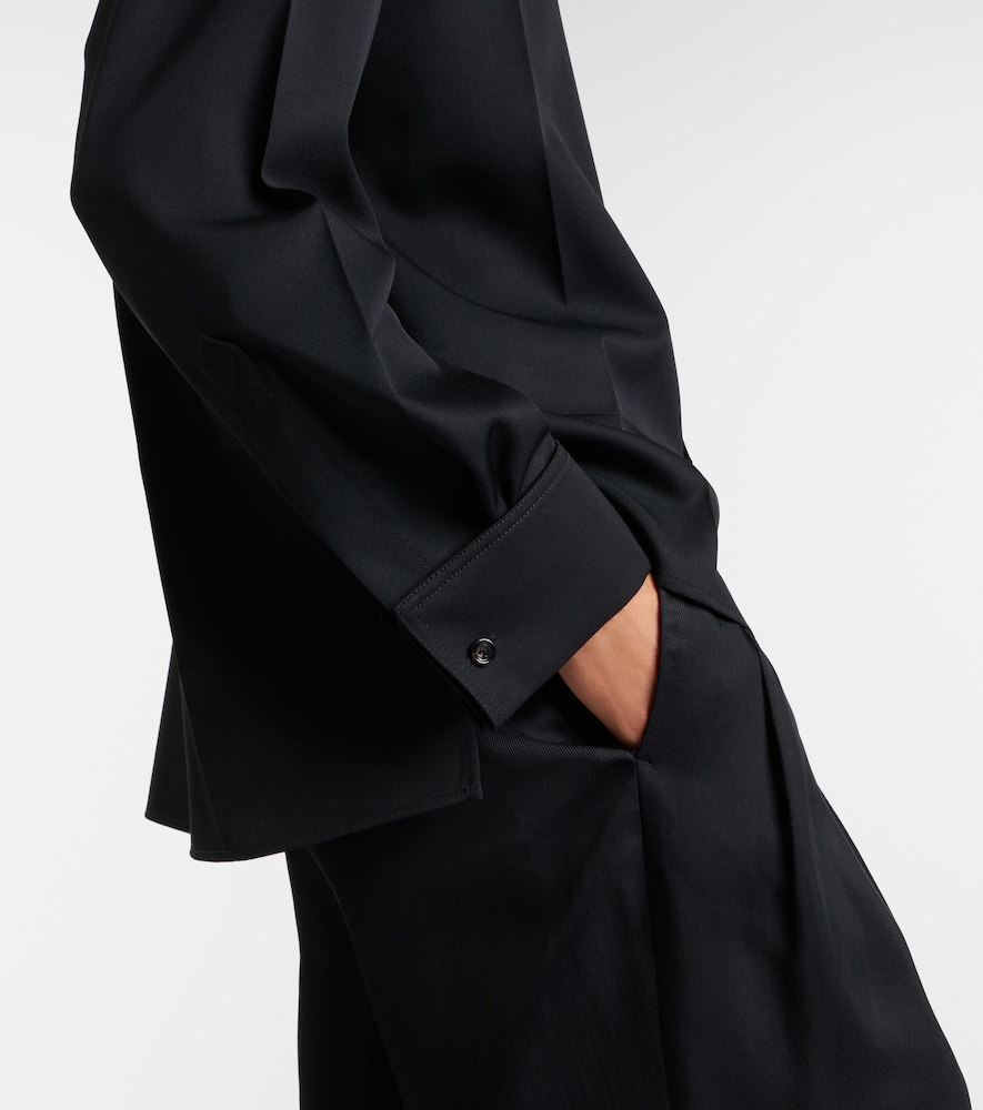 Intrecciato Leather-Trimmed Wool Shirt