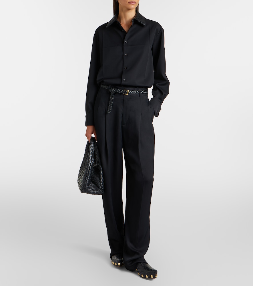 Intrecciato Leather-Trimmed Wool Shirt