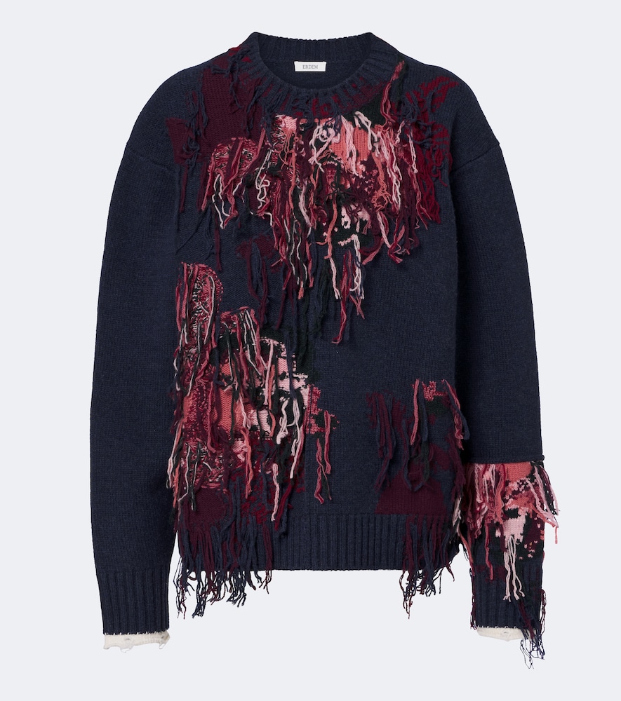 Fringed Intarsia Sweater