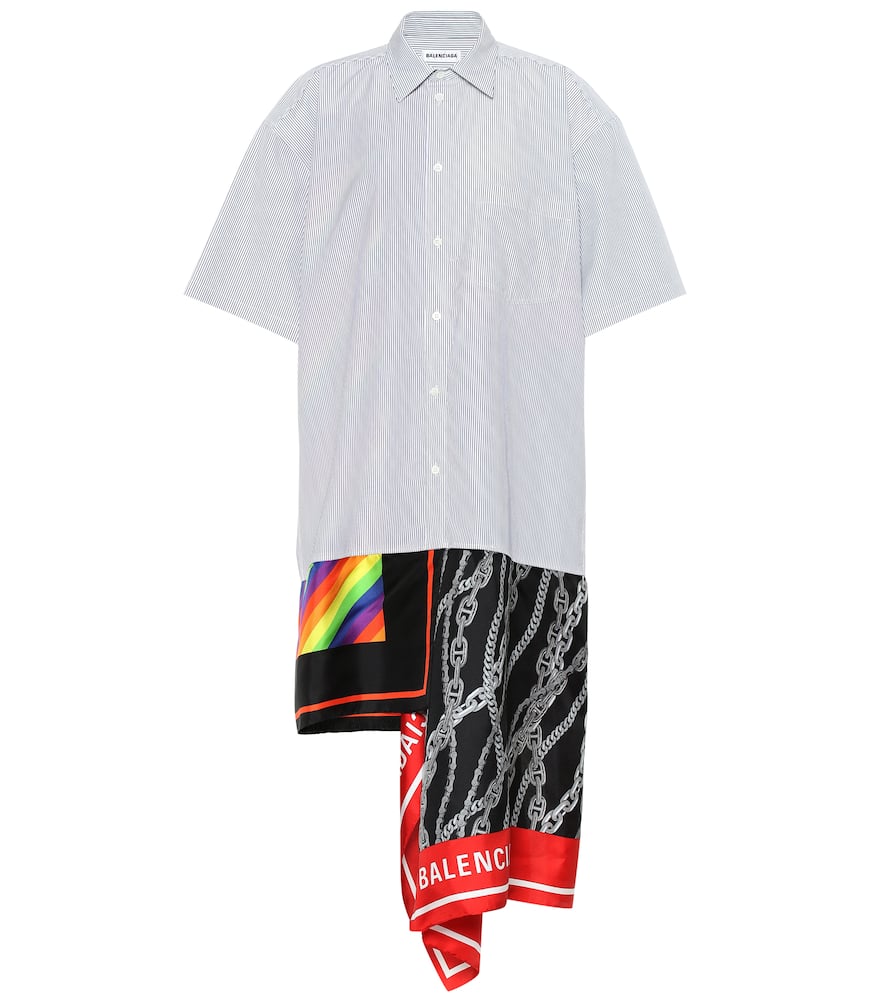Click to view more detailed imagery on our partner's website Balenciaga Scarf-detail Striped Cotton And Silk Shirt Dress In Multicoloured