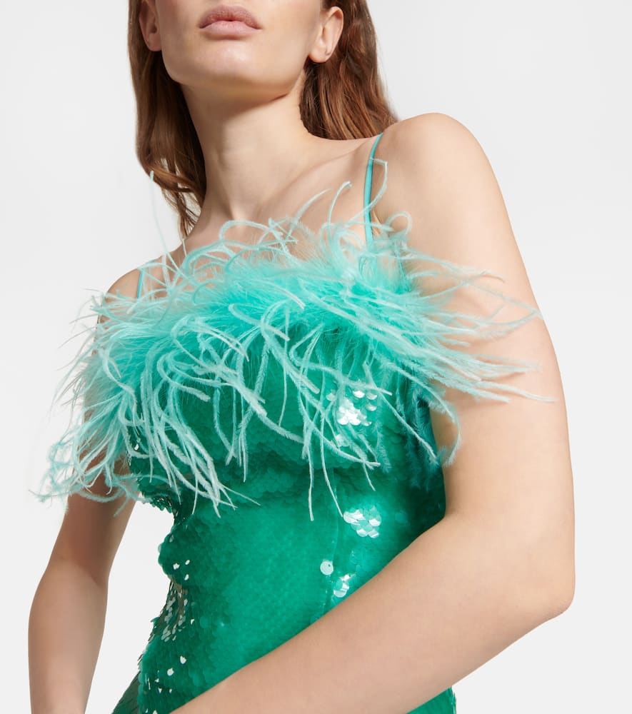 Giuseppe Di Morabito Feather-trim Sequinned Gown In Blue Zircon