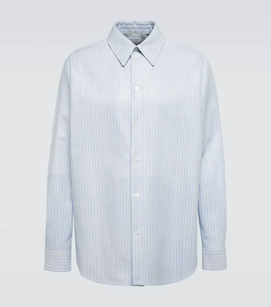 Shop Bottega Veneta Striped Leather Shirt In Light Blue/white