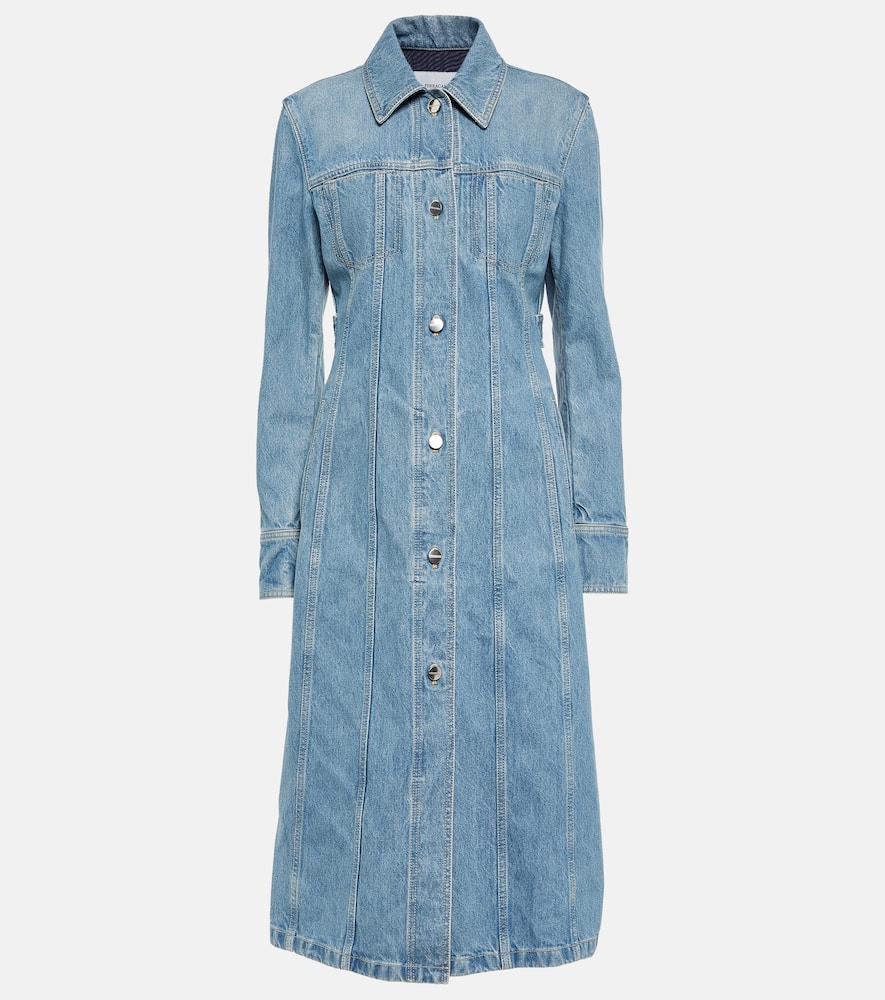 Shop Ferragamo Cotton Denim Shirt Dress In Blue