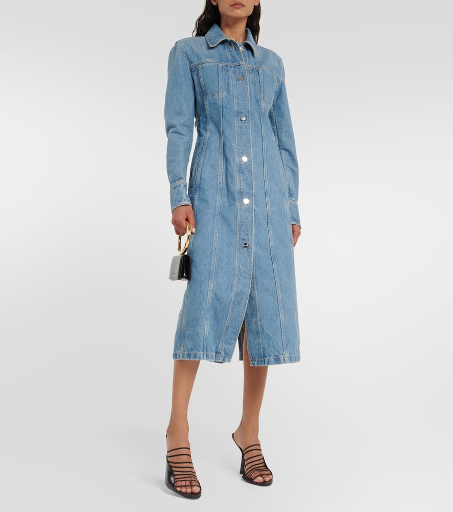 Shop Ferragamo Cotton Denim Shirt Dress In Blue