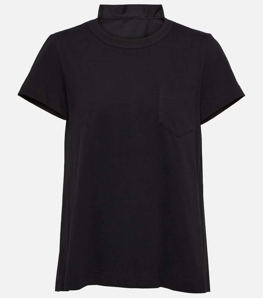 Sacai Pleated Cotton Jersey T-shirt In Black