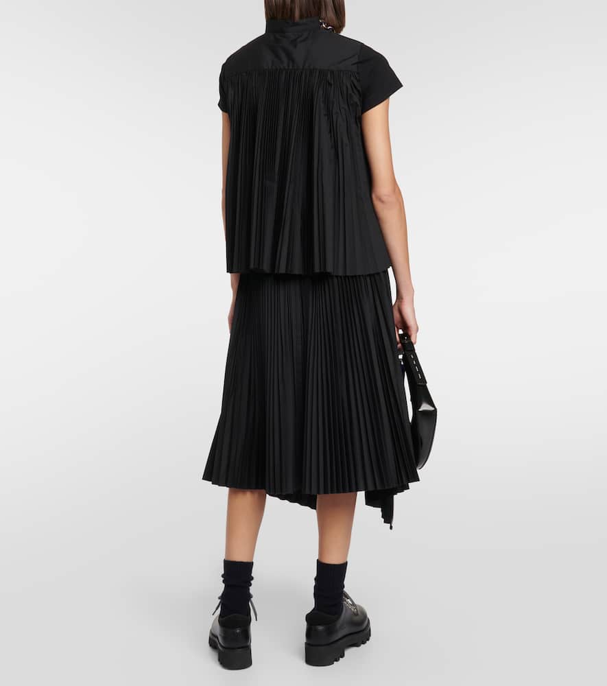 Sacai Pleated Cotton Jersey T-shirt In Black