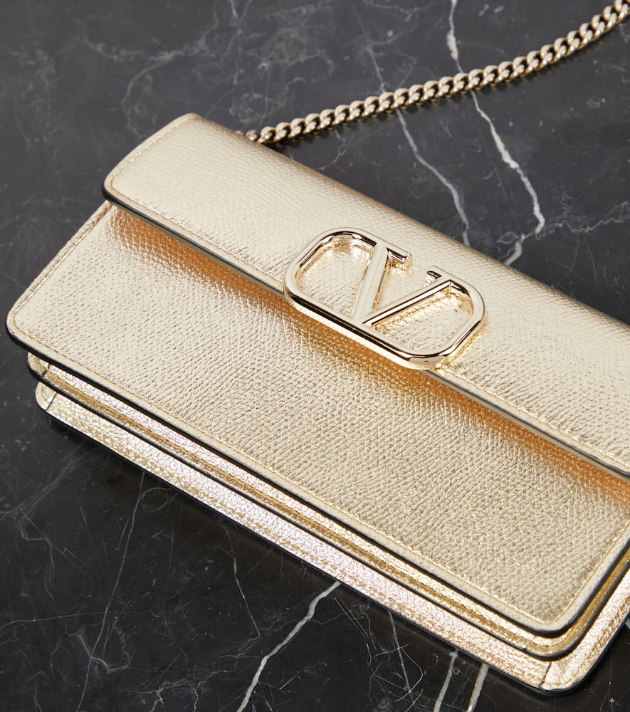 Valentino Vlogo Signature Small Leather Wallet On Chain In Gold