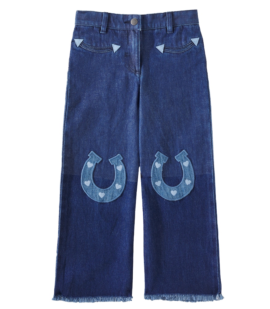 Stella Mccartney Kids Navy Horseshoe Patches Jeans In Blue