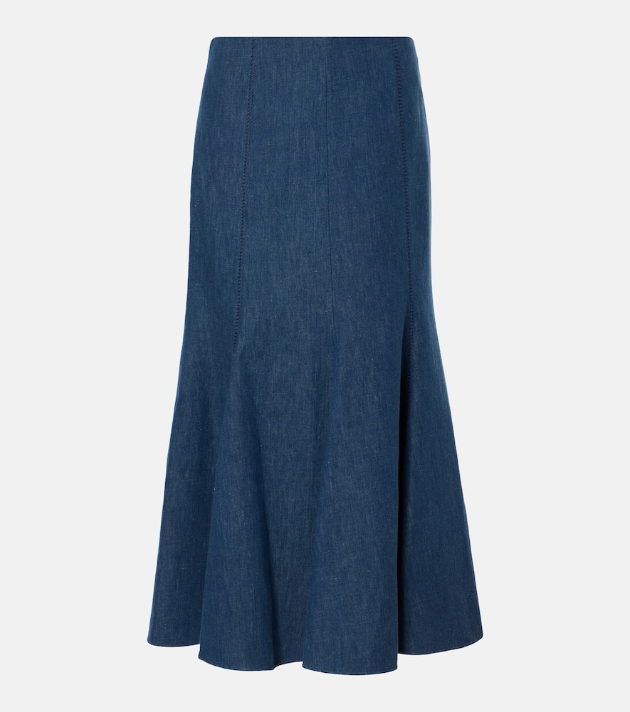 Amy flared cotton and linen midi skirt