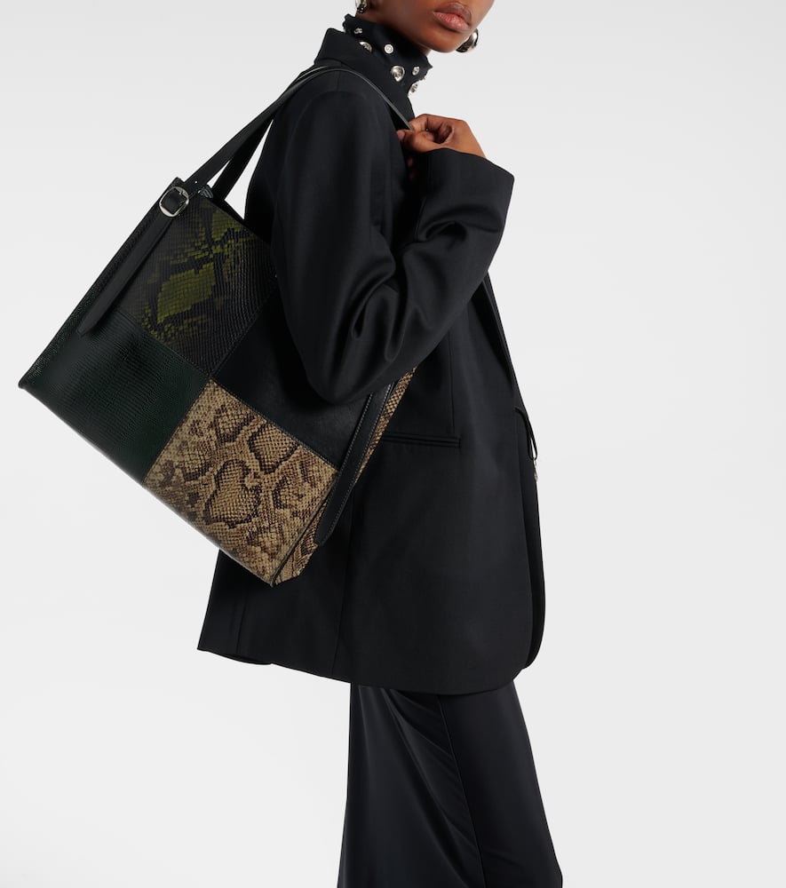 Coperni Patchwork Snake-effect Leather Tote Bag In Black