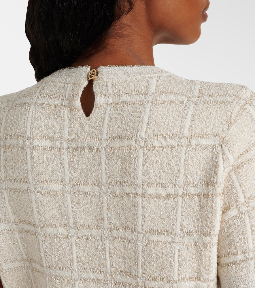 Gucci Checked Lamé Wool-blend Jacquard Top In White