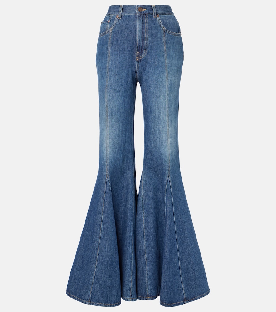 Chloé Leather-trimmed flared jeans