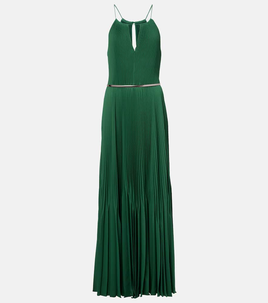 Max Mara Gersa Plissé Sablé Georgette Gown In Green
