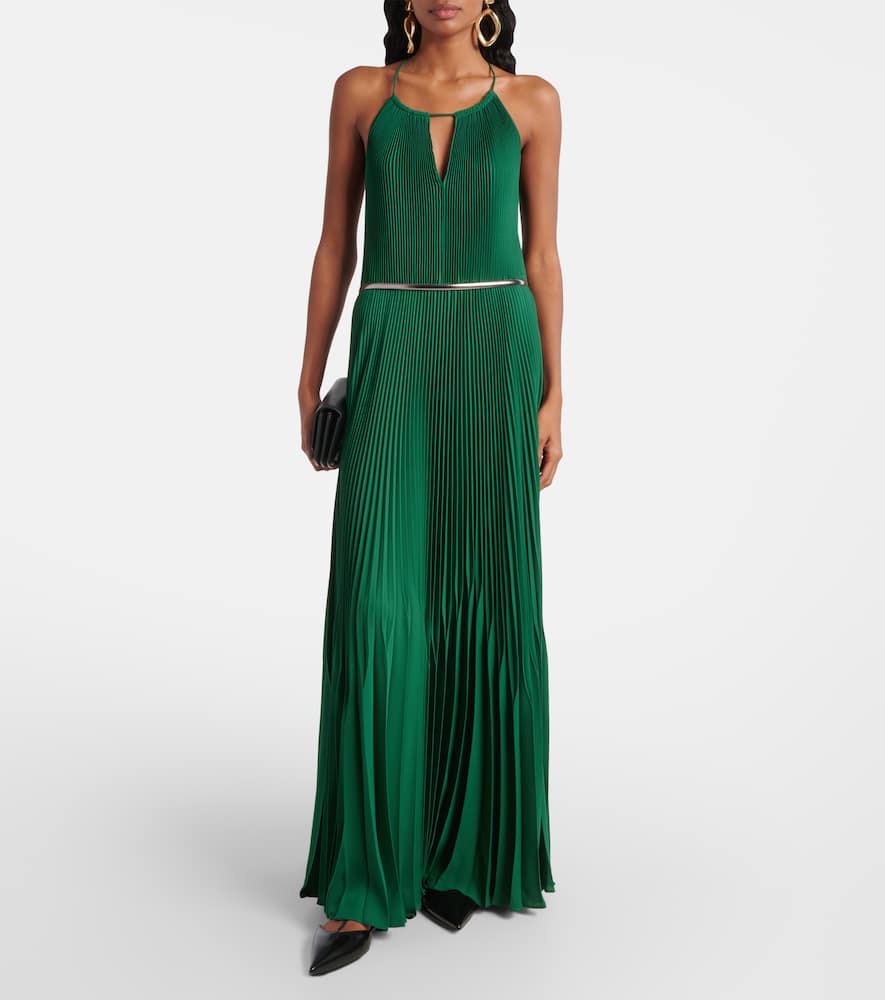 Max Mara Gersa Plissé Sablé Georgette Gown In Green