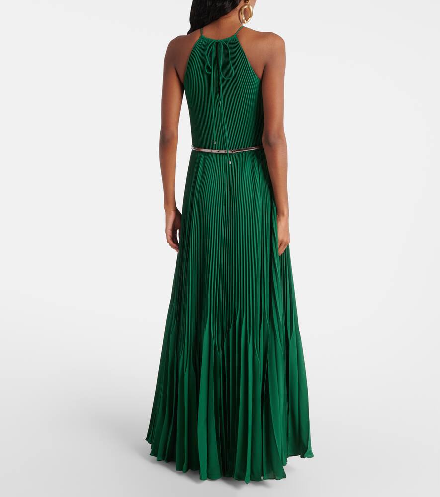 Max Mara Gersa Plissé Sablé Georgette Gown In Green