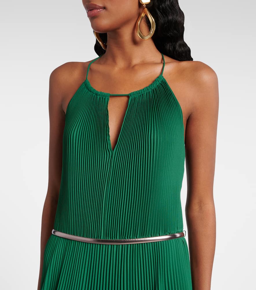 Max Mara Gersa Plissé Sablé Georgette Gown In Green