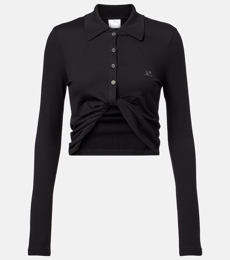 Courrèges Twist Light Wool Cropped Polo In Black