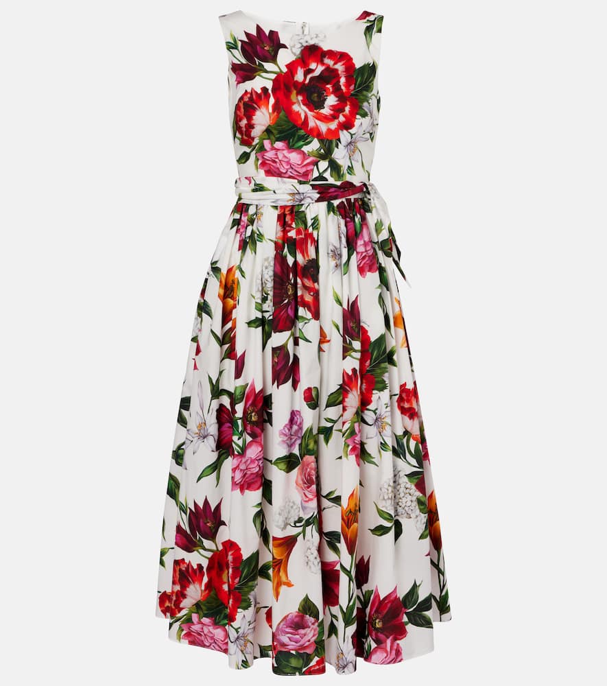 Dolce & Gabbana Sleeveless Dress In Cotton Poplin Flower Print In Animal Print