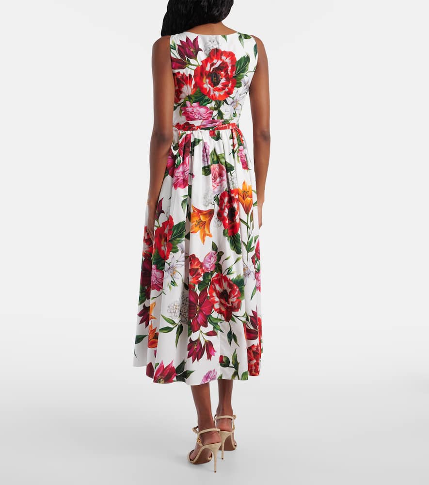 Dolce & Gabbana Sleeveless Dress In Cotton Poplin Flower Print In Animal Print