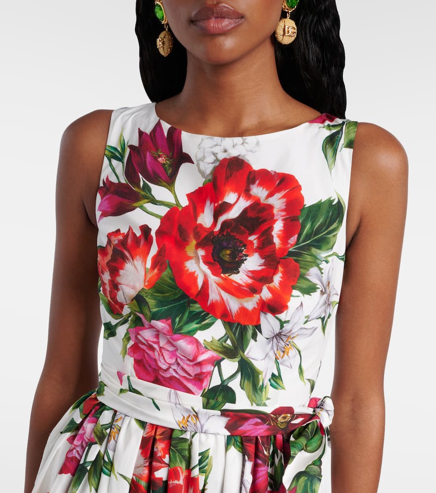 Dolce & Gabbana Sleeveless Dress In Cotton Poplin Flower Print In Animal Print