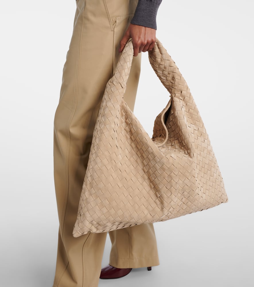 Shop Bottega Veneta Hop Large Intrecciato Suede Shoulder Bag