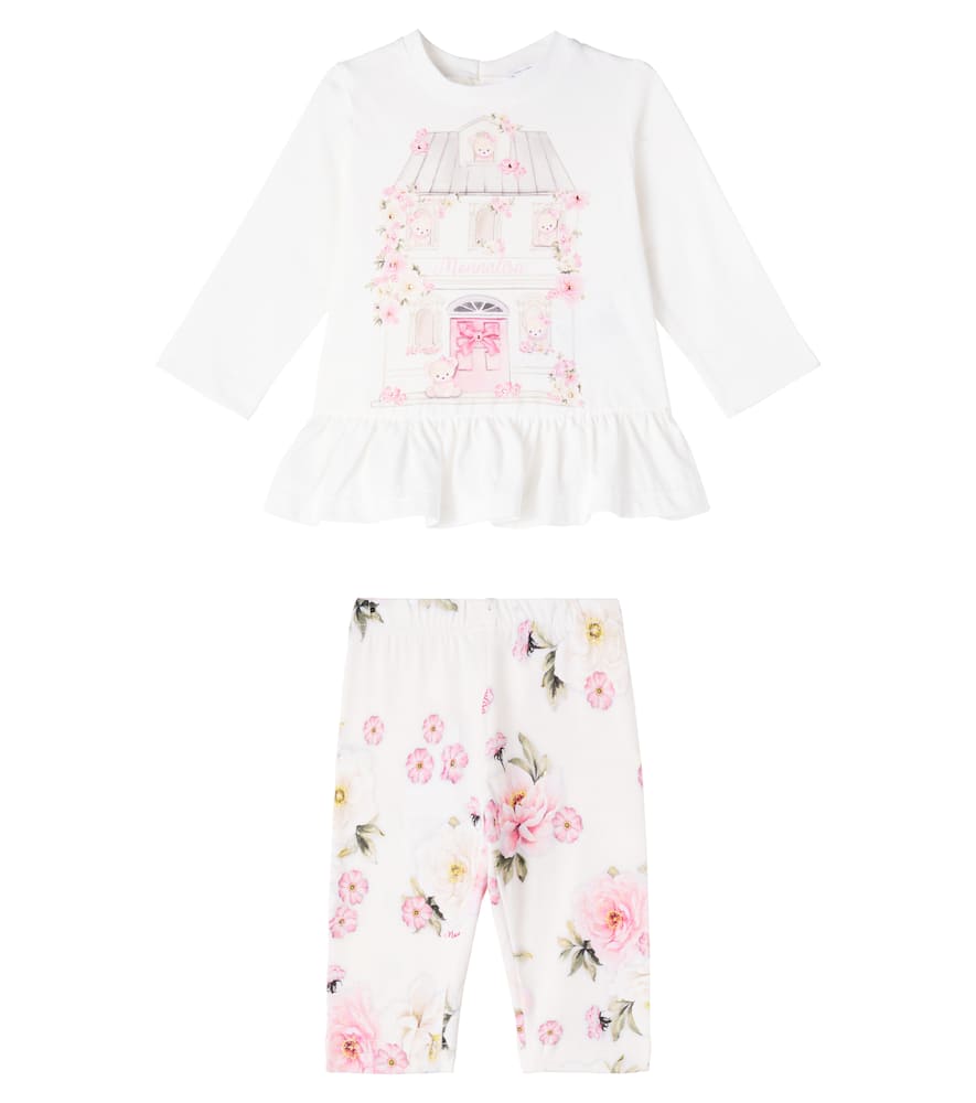 Monnalisa Baby Set Of Cotton Jersey T-shirt And Leggings In Multi