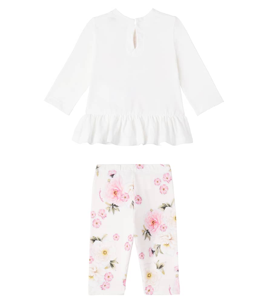 Monnalisa Baby Set Of Cotton Jersey T-shirt And Leggings In Multi