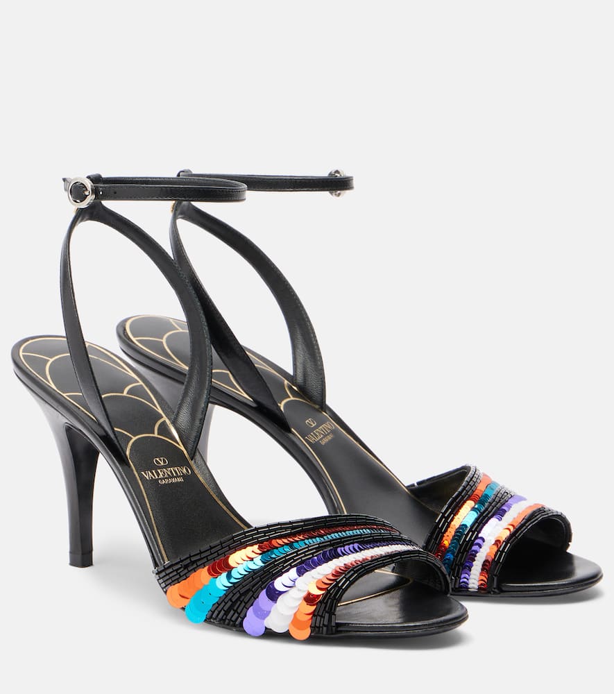 Valentino Sequined Leather Sandals In Black