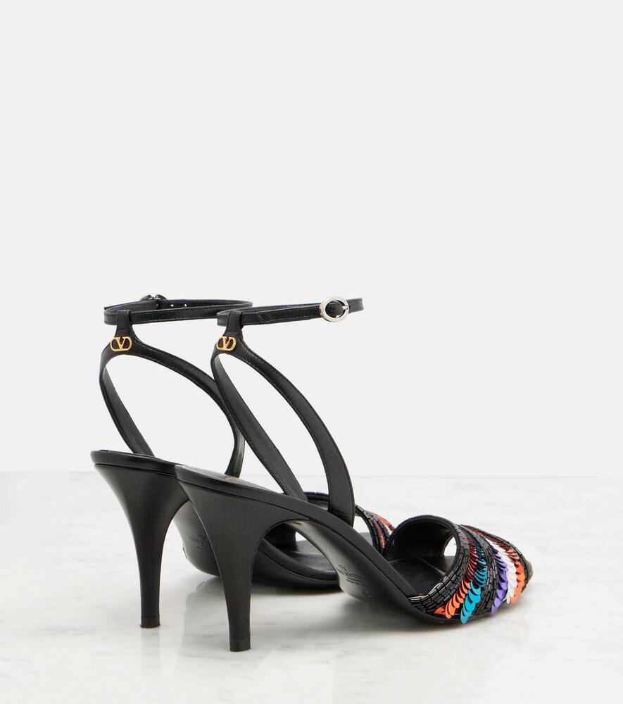 Valentino Sequined Leather Sandals In Black