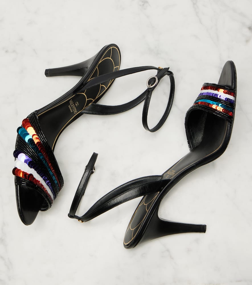 Valentino Sequined Leather Sandals In Black