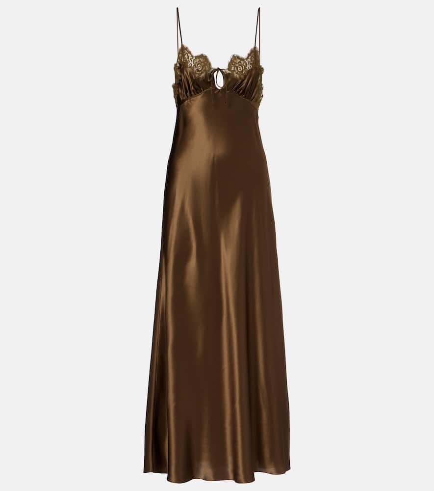 Lace-trimmed silk satin slip dress