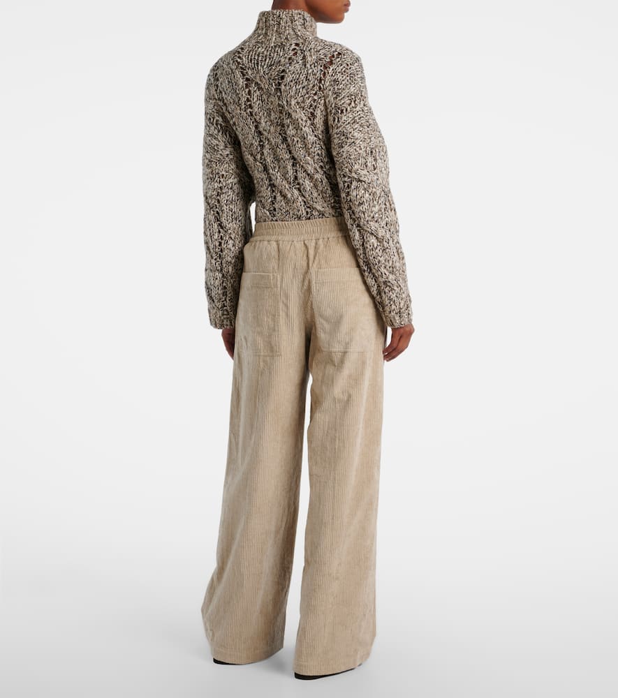 Brunello Cucinelli High-rise Cotton Corduroy Wide-leg Pants In Neutral