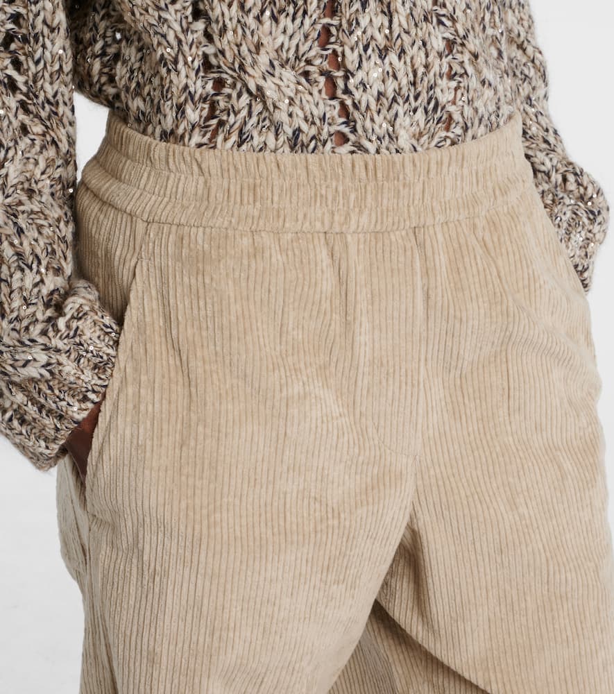 Brunello Cucinelli High-rise Cotton Corduroy Wide-leg Pants In Neutral
