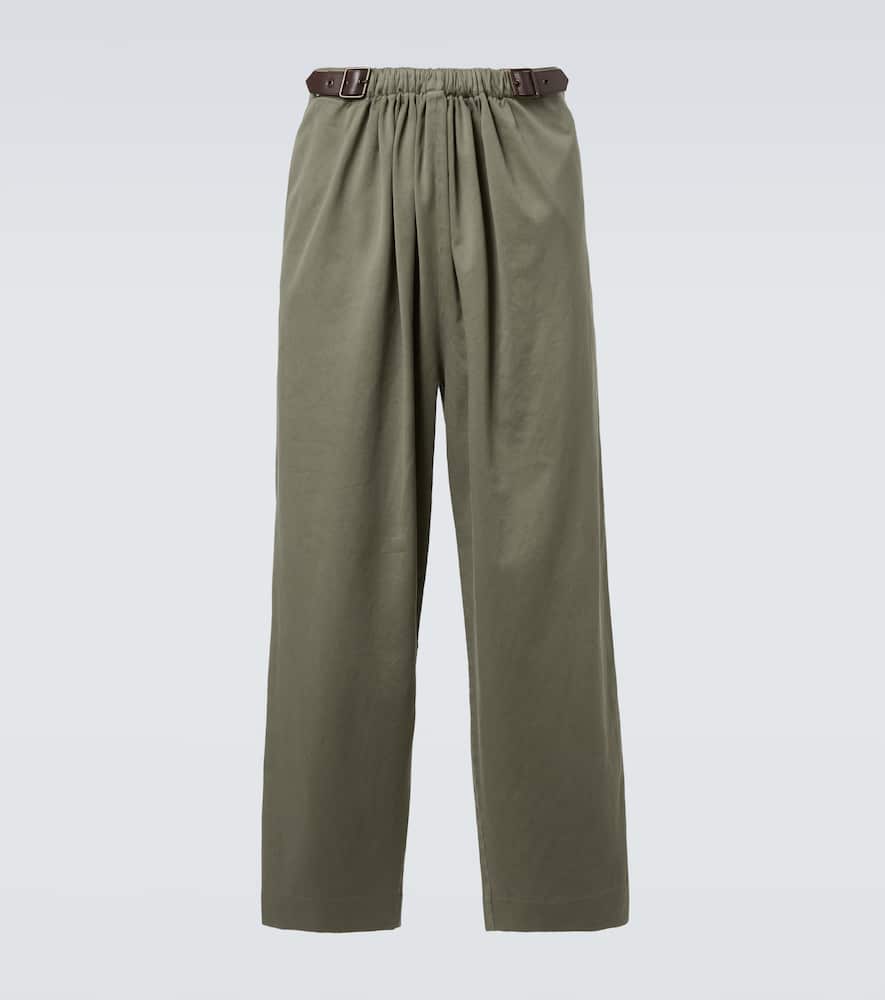 Loewe Elastic-waist Belted Trousers In Green
