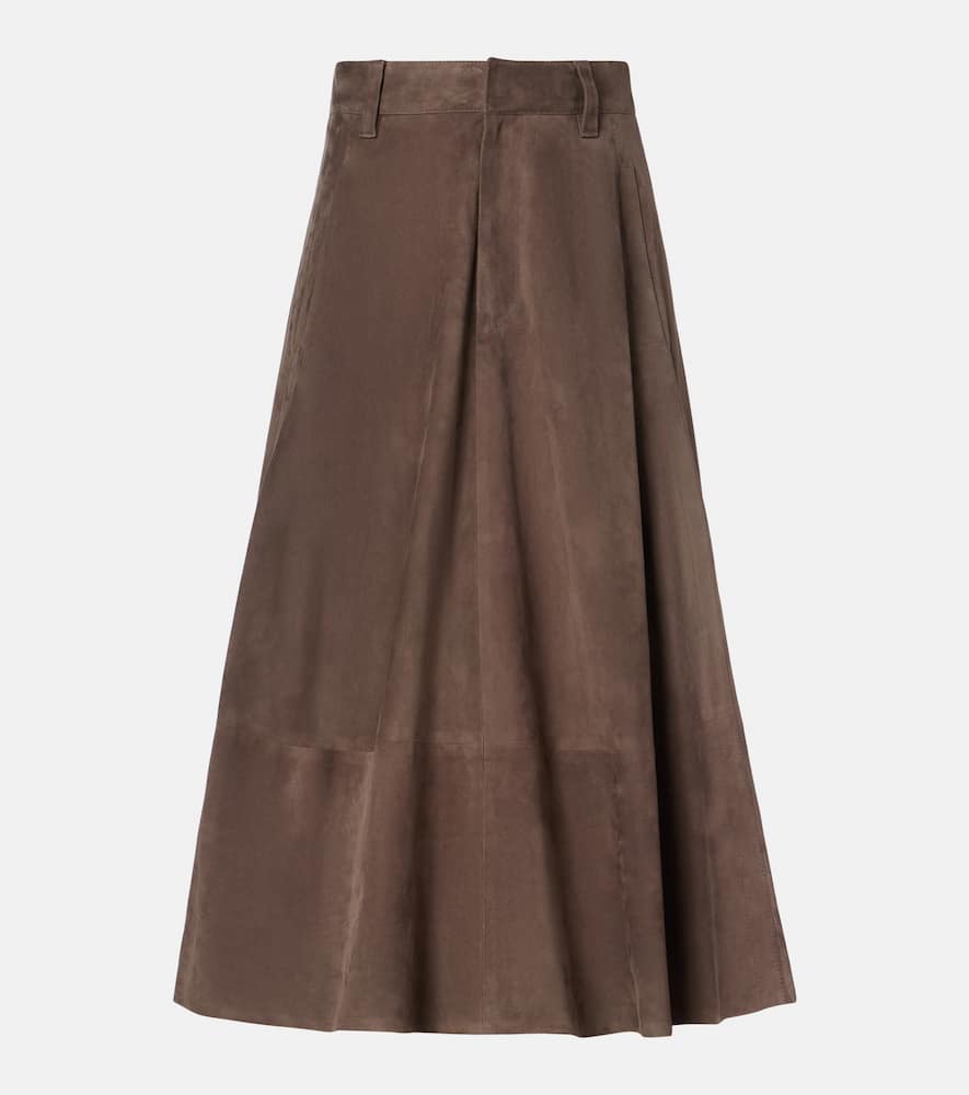 Brunello Cucinelli Suede Midi Skirt In Gray