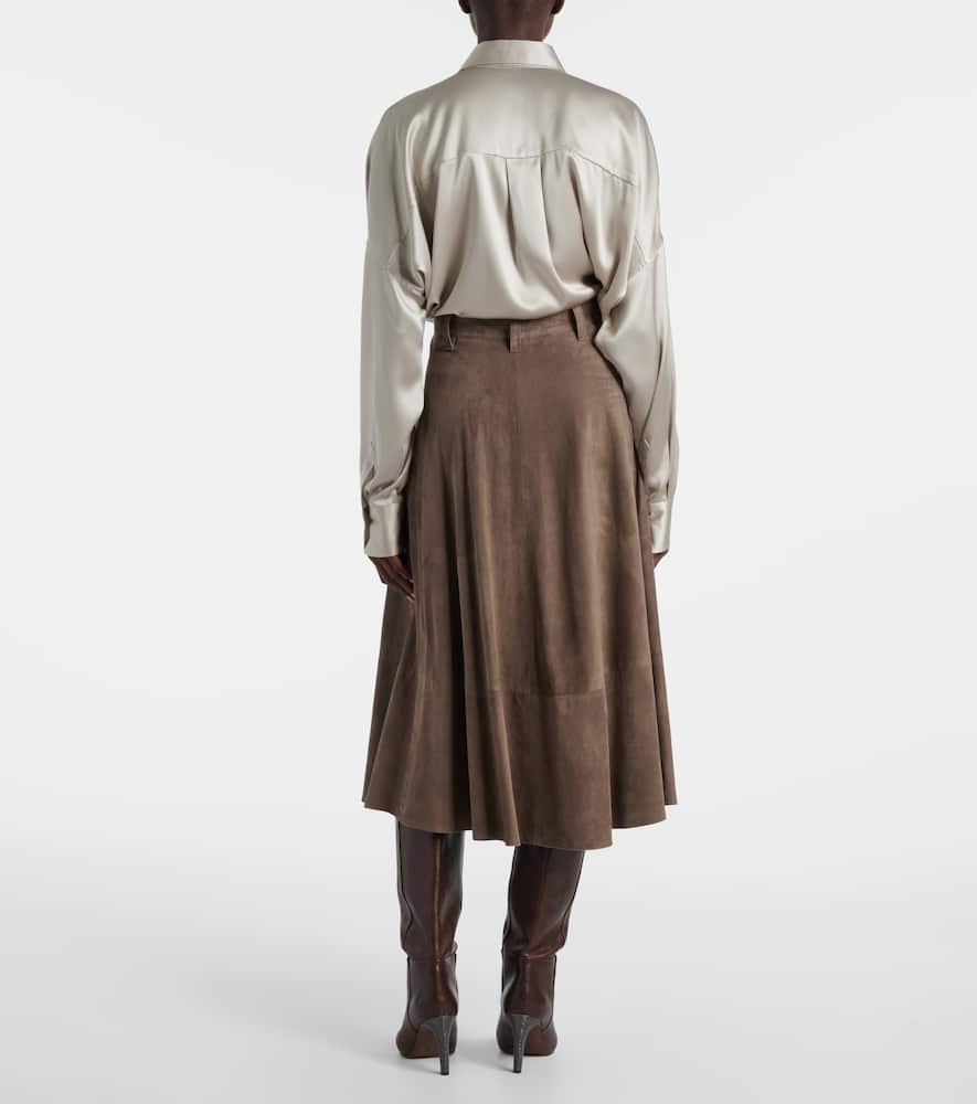 Brunello Cucinelli Suede Midi Skirt In Gray