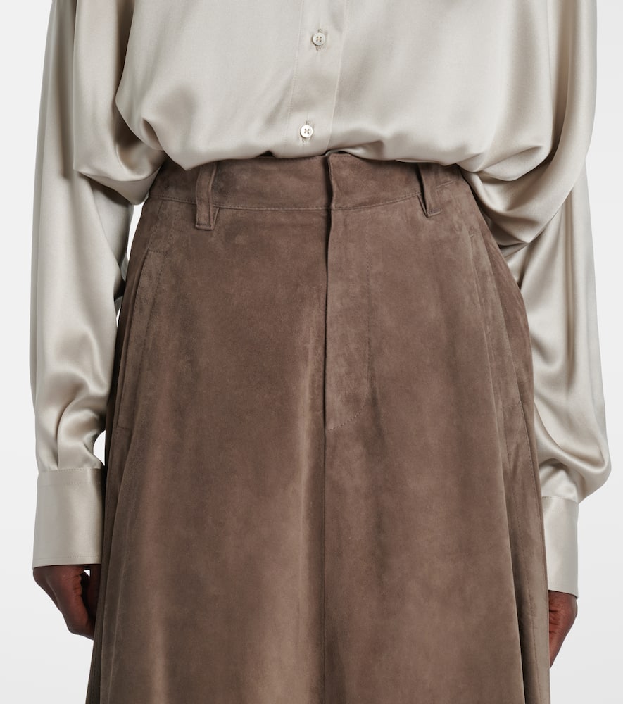 Brunello Cucinelli Suede Midi Skirt In Gray