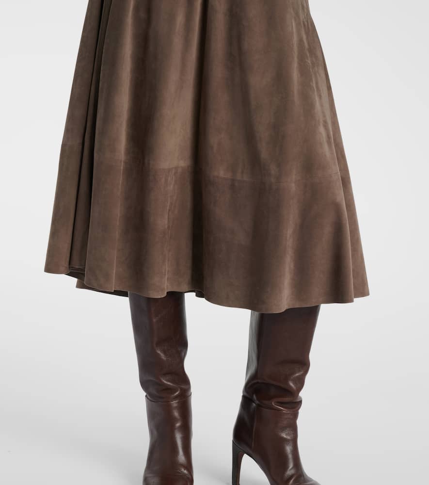 Brunello Cucinelli Suede Midi Skirt In Gray