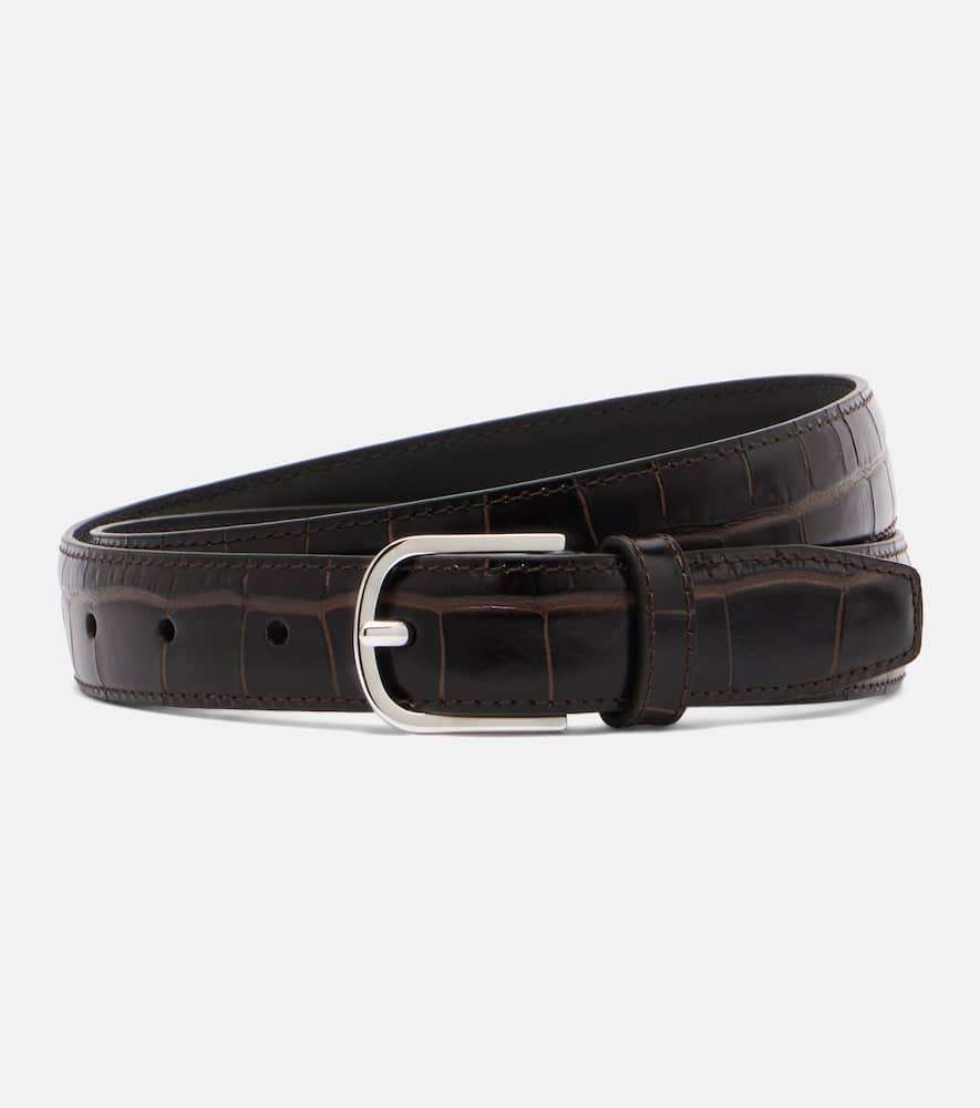 Totême Slim Croc-effect Leather Belt In Brown