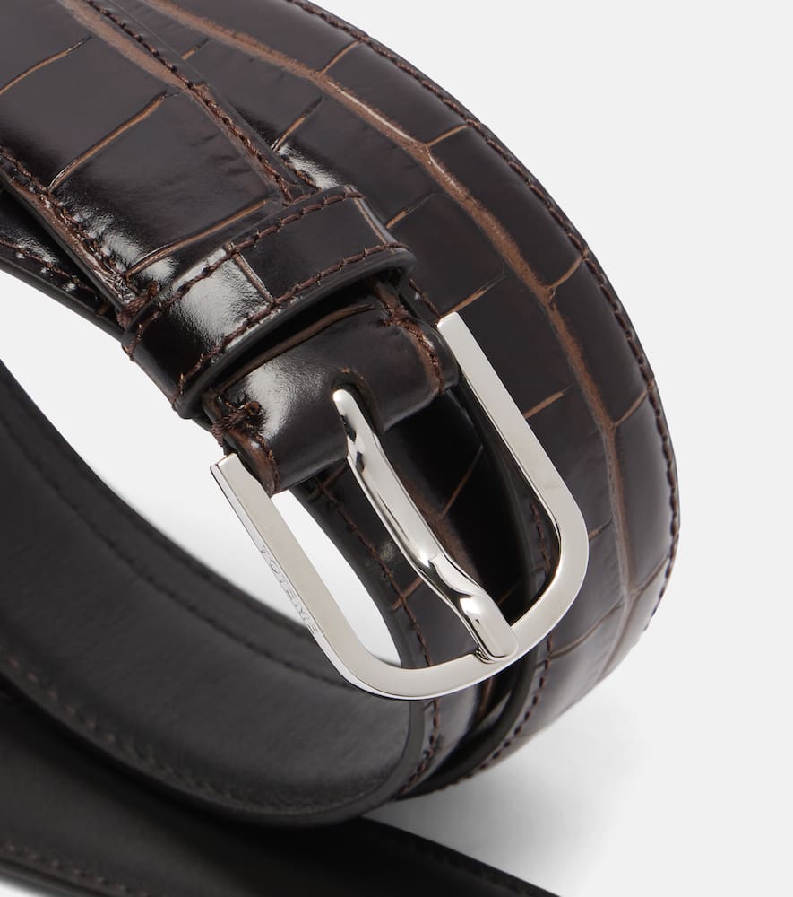 Totême Slim Croc-effect Leather Belt In Brown