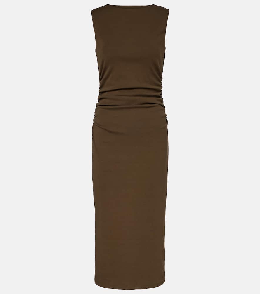 Veronica Beard Charissa Ruched Cotton-blend Midi Dress In Green