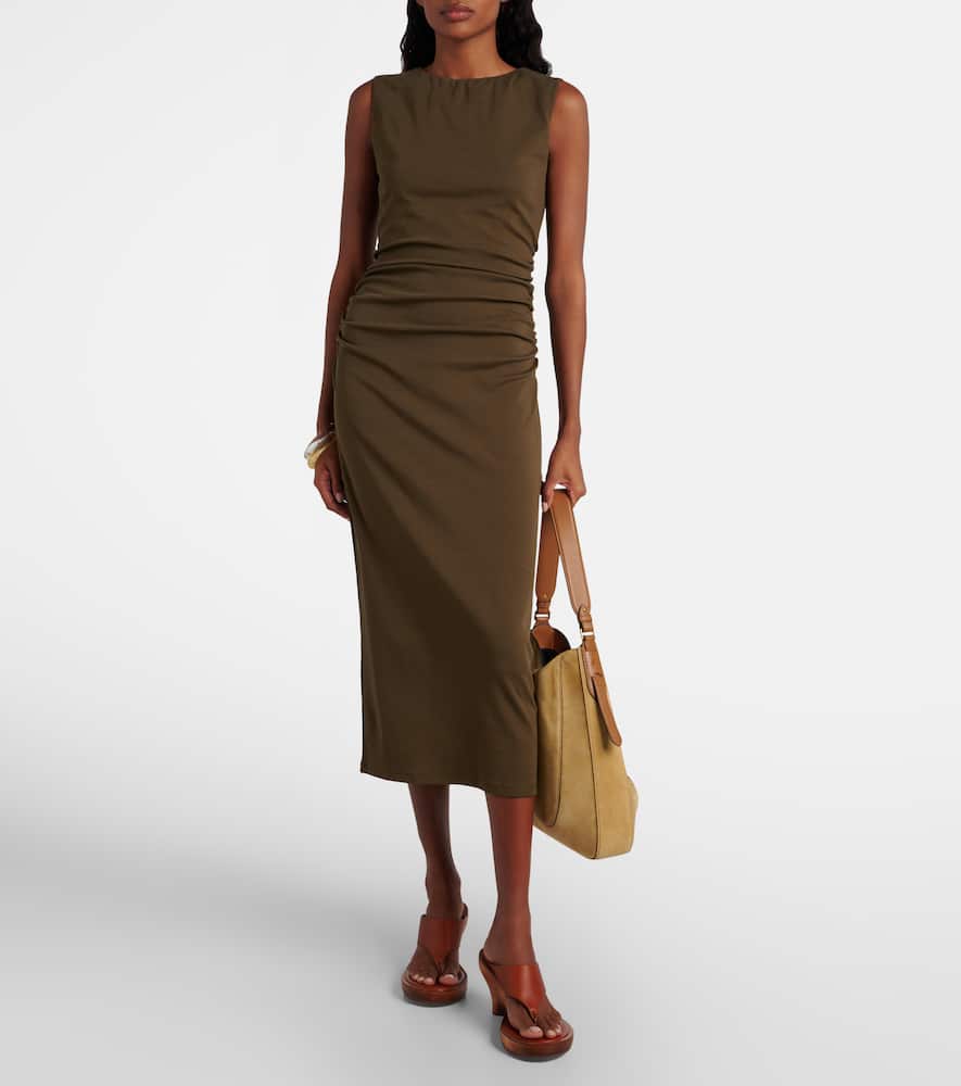Veronica Beard Charissa Ruched Cotton-blend Midi Dress In Green