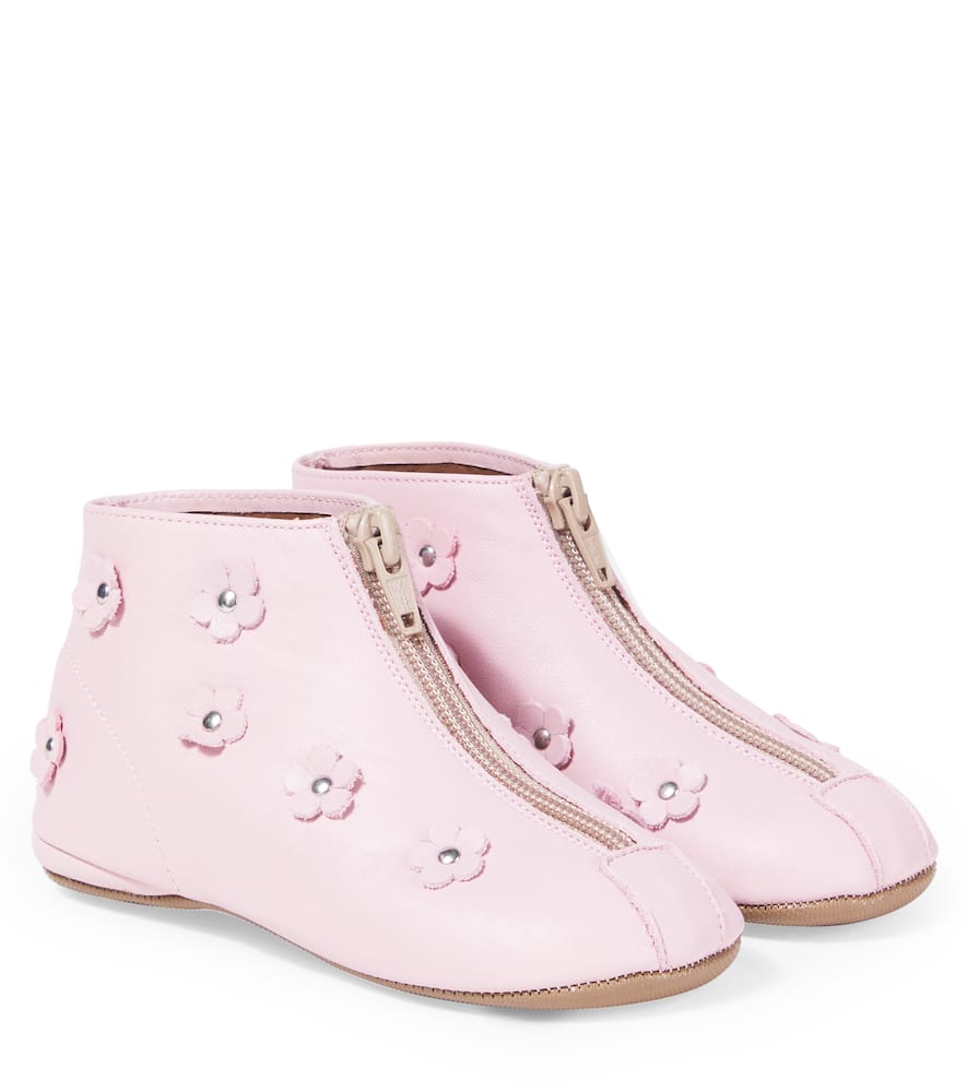 Pèpè Kids'  Floral-appliqué Leather Boots In Pink