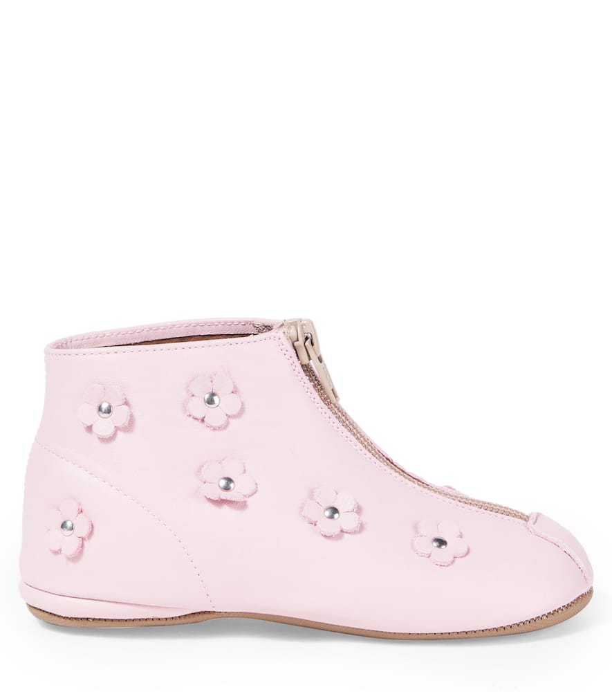 Pèpè Floral-appliqué Leather Boots In Pink