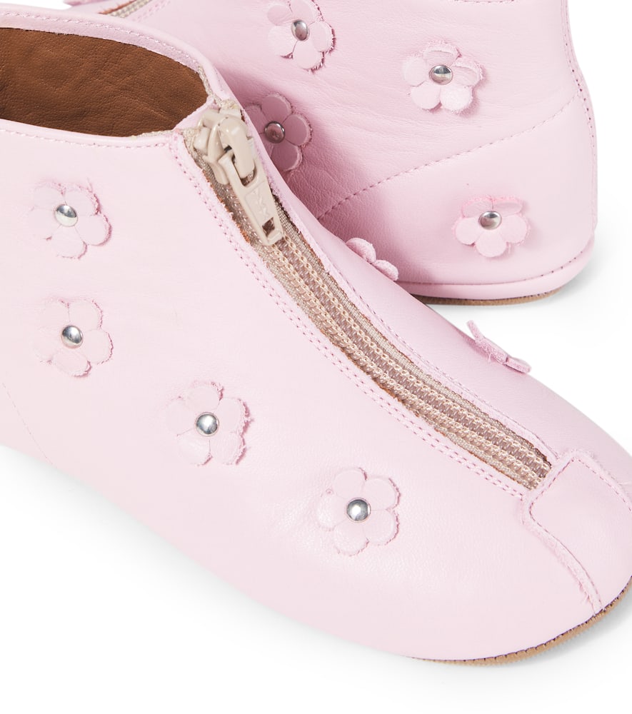Pèpè Floral-appliqué Leather Boots In Pink