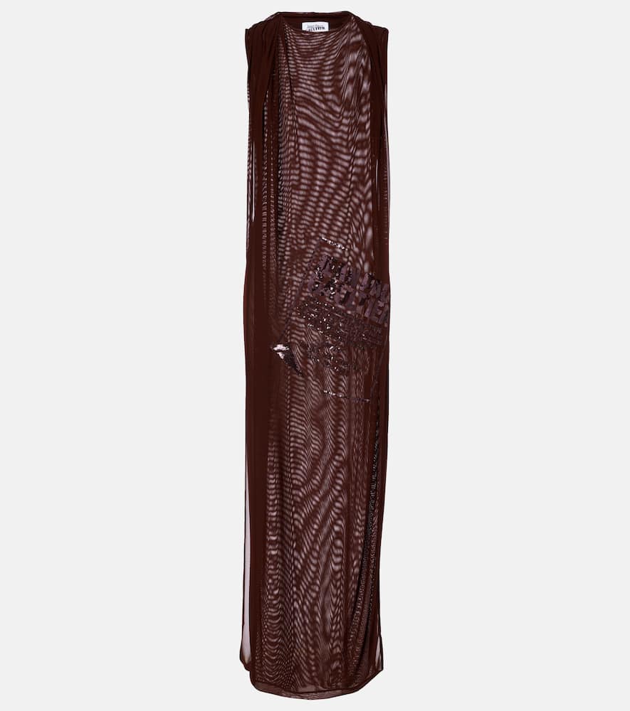 Jean Paul Gaultier Sequined Tulle Maxi Dress In Burgundy